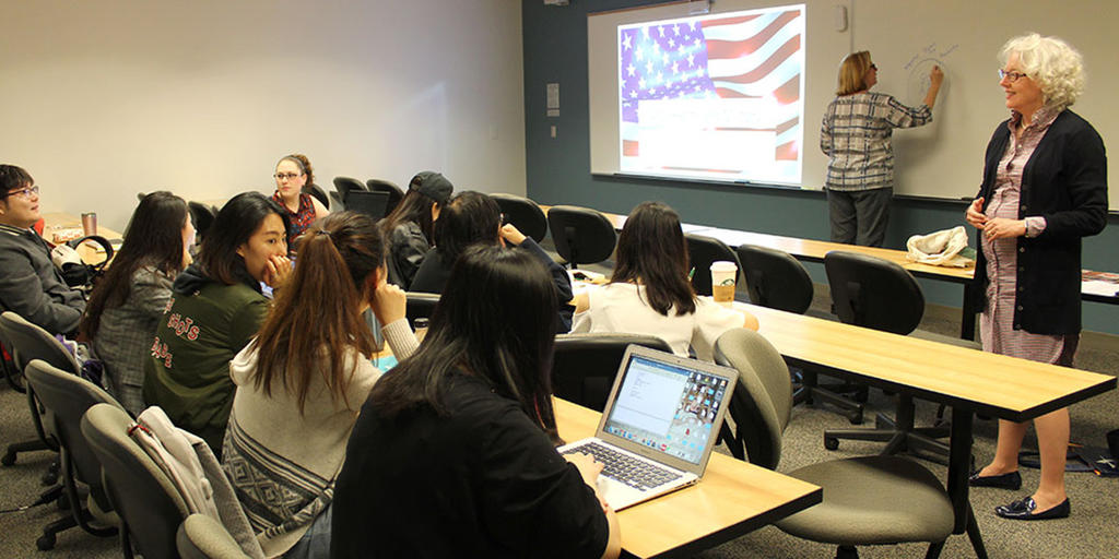 Dr. Gay Hanna, founding director of the National Center for Creative Aging, conducts a class on Arts, Health and the Military. Experts in the field frequently come to campus to work with Arts Management students in class and in special workshops.